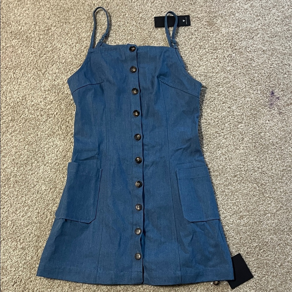 Lulu's Denim Blue Button-Front Mini Dress